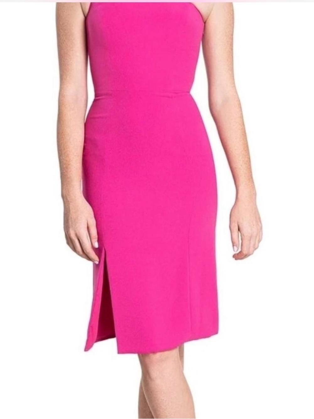 Dress the Population Hot Pink Midi Sheath Dress with Side Slit